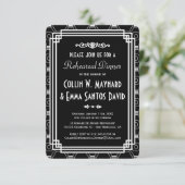 Zwart & Wit Art Deco repetitie diner uitnodigingen (Staand voorkant)