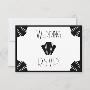 Zwart-wit Art Deco RSVP bruiloft Kaartje
