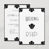 Zwart-wit Art Deco RSVP bruiloft Kaartje (Voorkant / Achterkant)