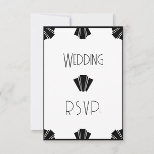 Zwart-wit Art Deco RSVP bruiloft Kaartje