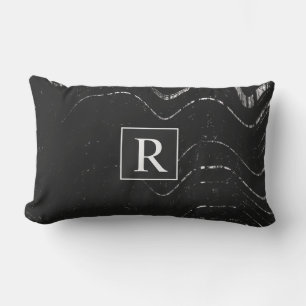 Zwart Wit Artsy Waves Rustiek  Monogram Buitenkussen
