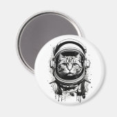 Zwart-wit Astronaut Kat Magneet (Voorkant / Achterkant)