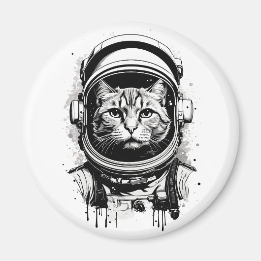 Zwart-wit Astronaut Kat Magneet (Voorkant)