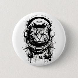 Zwart-wit Astronaut Kat Ronde Button 5,7 Cm