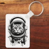 Zwart-wit Astronaut Kat Sleutelhanger (Achterkant)