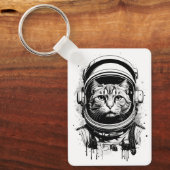 Zwart-wit Astronaut Kat Sleutelhanger (Voorkant)