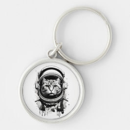Zwart-wit Astronaut Kat Sleutelhanger