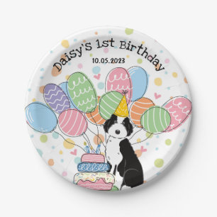 Zwart Wit Aussiedoodle Verjaardagspapier Borden Papieren Bordje