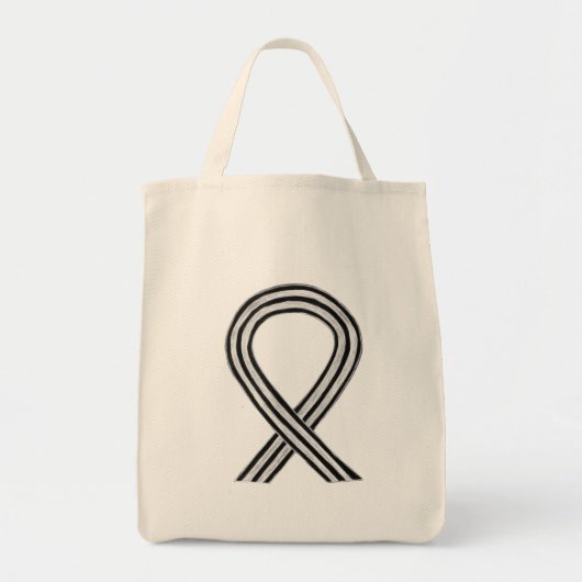 Zwart-wit Awareness Ribbon Custom Canvas tas (Voorkant)