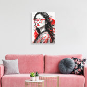 Zwart Wit Aziatisch Vrouw Tekening Canvas Afdruk (Insitu (Woonkamer))