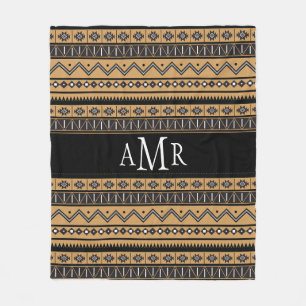 Zwart-wit Aztec - gepatterd monogram op tribaal Fleece Deken
