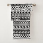Zwart-wit Azteeks geometrisch vectorpatroon Bad Handdoek (Insitu)