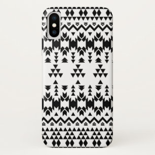 Zwart-wit Azteeks geometrisch vectorpatroon iPhone X Hoesje