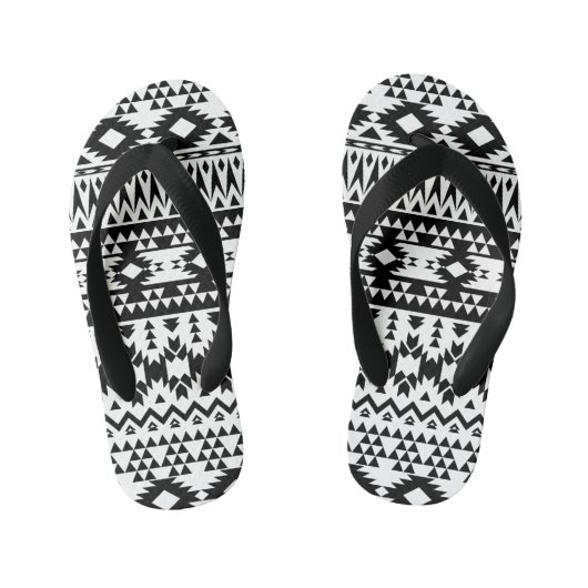 Zwart-wit Azteeks geometrisch vectorpatroon Kinder Teenslippers (Voetbed)