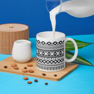 Zwart-wit Azteeks geometrisch vectorpatroon Koffiemok