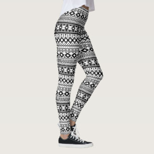 Zwart-wit Azteeks geometrisch vectorpatroon Leggings