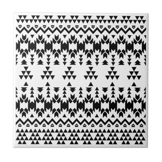Zwart-wit Azteeks geometrisch vectorpatroon Tegeltje (Voorkant)