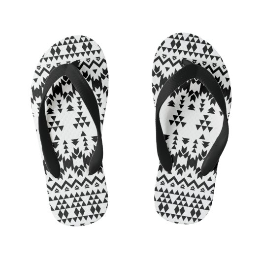 Zwart-wit Azteekse geometrische vectorpatroon Kinder Teenslippers (Voetbed)