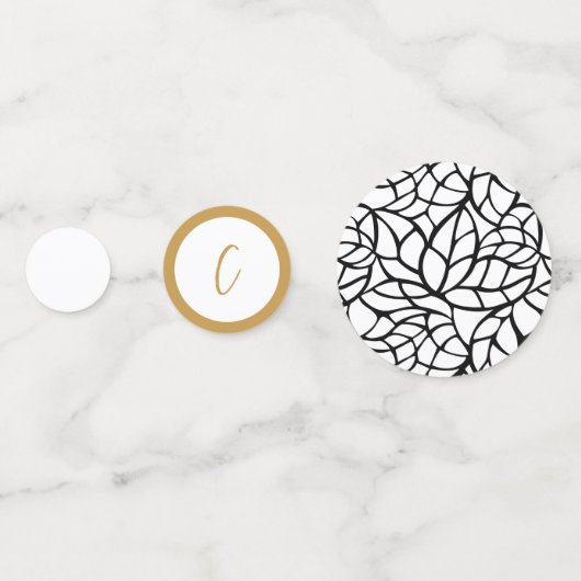 Zwart Wit Aztek Goud Kleur Initialen Confetti (Voorkanten)