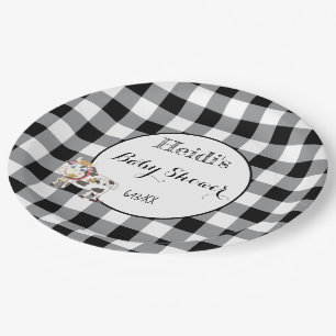 Zwart-wit Baby shower papier Borden met Koe Papieren Bordje