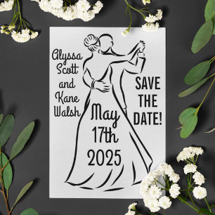 Zwart-wit Ballroom Dansers Save-the-Date Briefkaart