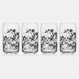 Zwart-wit Bamboe Plant Blikvorm Glas