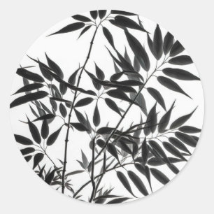Zwart-wit Bamboe Plant Ronde Sticker