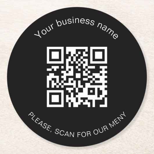 Zwart wit bar restaurant menu qr code ronde kartonnen onderzetter (Voorkant)