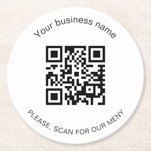 Zwart wit bar restaurant menu qr code ronde kartonnen onderzetter (Voorkant)