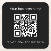 Zwart wit bar restaurant menu qr code vierkante kartonnen onderzetter (Voorkant)