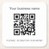 Zwart wit bar restaurant menu qr code vierkante kartonnen onderzetter (Voorkant)