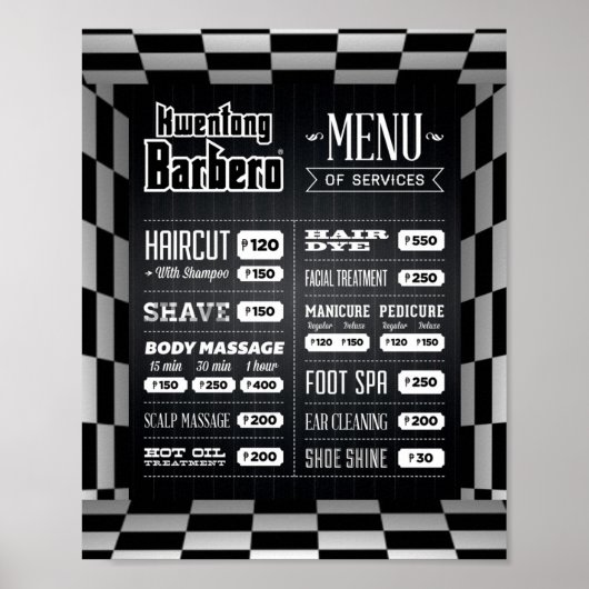 Zwart, wit barber menu poster (Voorkant)