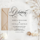 Zwart-wit Barok Script Wedding Acryl Uitnodigingen