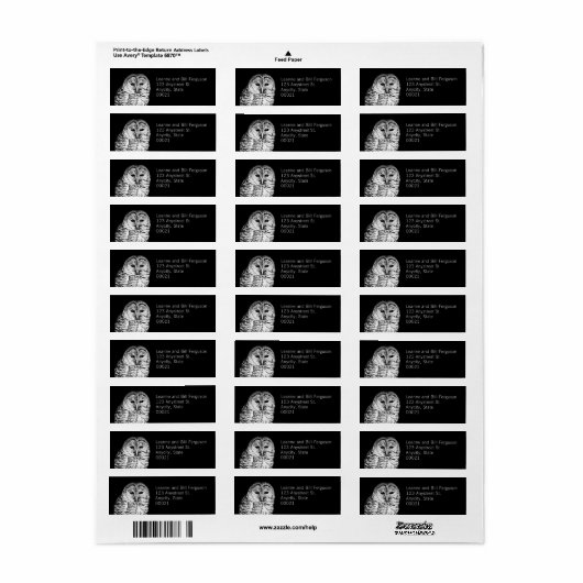 Zwart-wit Barred Uil Natuur Fotografie Etiket (Full Sheet)