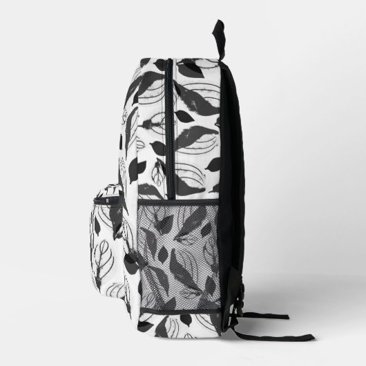 Zwart-wit Basil Blad Patroon Bedrukte Rugzak (Rechts)