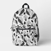 Zwart-wit Basil Blad Patroon Bedrukte Rugzak (Voorkant)