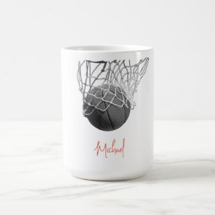 Zwart & Wit Basketbal Bal & Net Je Naam Koffiemok