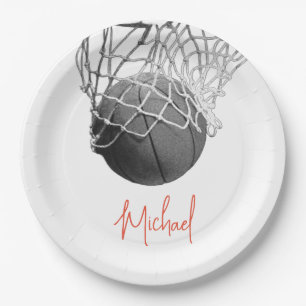 Zwart & Wit Basketbal Bal & Net Je Naam Papieren Bordje