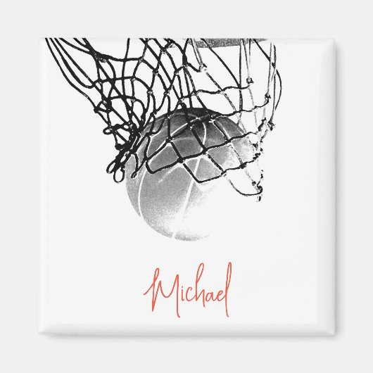 Zwart-wit basketbal en net Jouw naam Magneet (Voorkant)