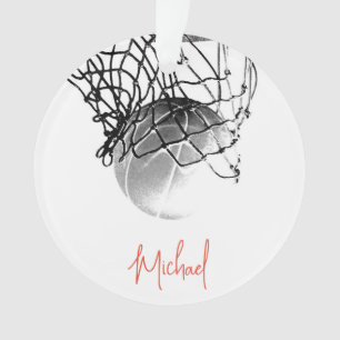 Zwart-wit basketbal en net Jouw naam Ornament