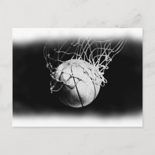 Zwart & Wit Basketbal Kunst Briefkaart