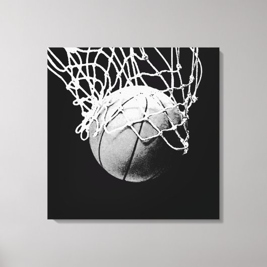 Zwart-wit basketbal kunstwerk canvas afdruk (Voorkant)