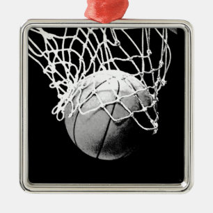 Zwart-wit Basketball Metalen Ornament