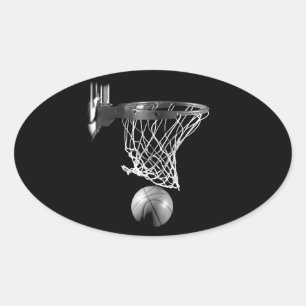 Zwart-wit Basketball Ovale Sticker