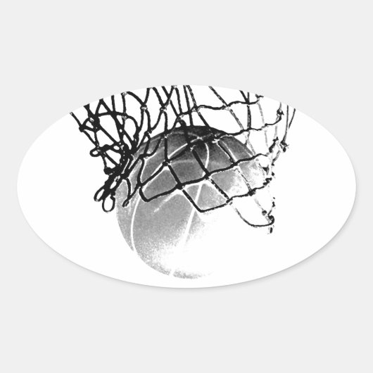 Zwart-wit Basketball Ovale Sticker (Voorkant)