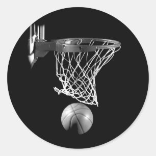 Zwart-wit Basketball Ronde Sticker