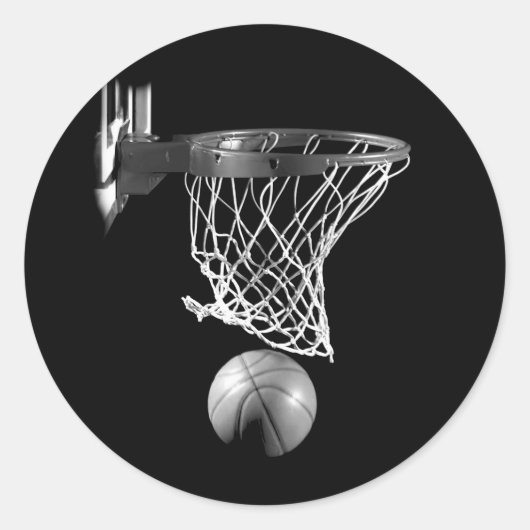 Zwart-wit Basketball Ronde Sticker (Voorkant)