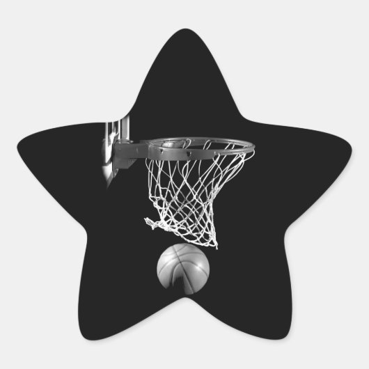 Zwart-wit Basketball Ster Sticker (Voorkant)