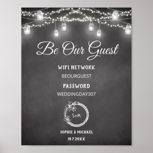 Zwart Wit Be Our Guest WiFi Trouw Teken Poster (Voorkant)