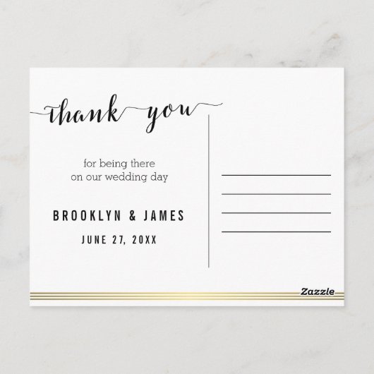 Zwart-wit bedankkaartjes met gouden lijnen briefkaart (Achterkant)